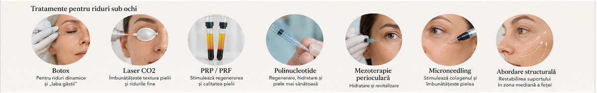 Riduri sub ochi tratamente botox laser CO2 PRF polinucleotide mezoterapie si microneedling