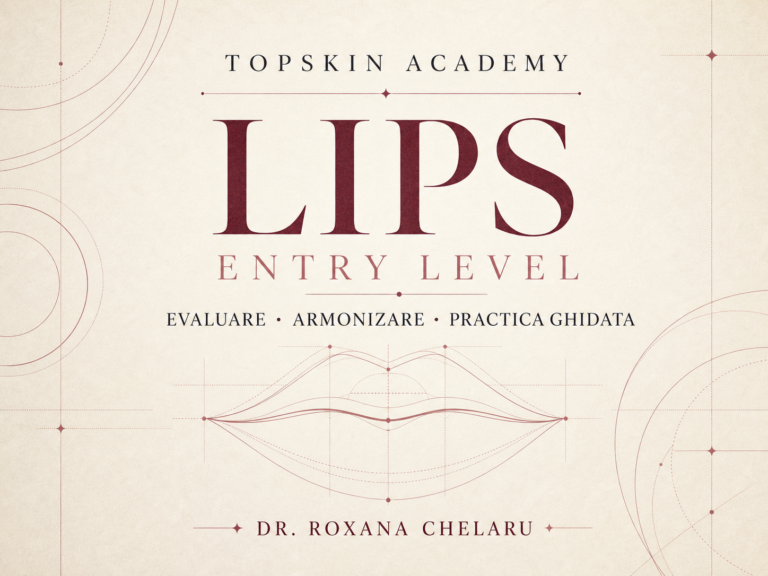 Poster TopSkin Academy pentru cursul Lips Entry Level sustinut de Dr. Roxana Chelaru