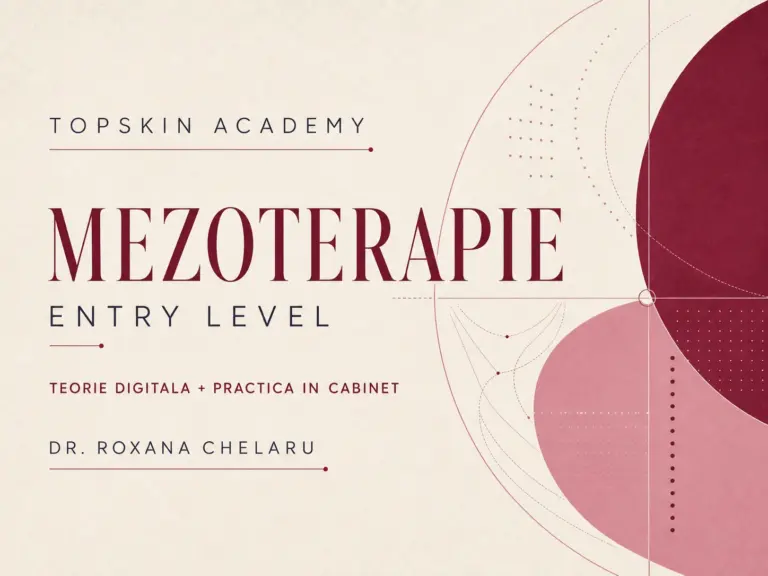 Poster TopSkin Academy pentru cursul Mezoterapie Entry Level sustinut de Dr. Roxana Chelaru