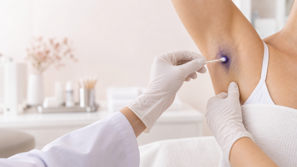 Testul Minor pentru hiperhidroză – Dr. Roxana Chelaru, Top Skin - Dr Roxana Chelaru - Dermatologie si Estetica Medicala Bucuresti - Dr Roxana Chelaru - Dermatologie si Estetica Medicala Bucuresti Testul Minor cu iod și amidon pentru evaluarea hiperhidrozei la Top Skin București